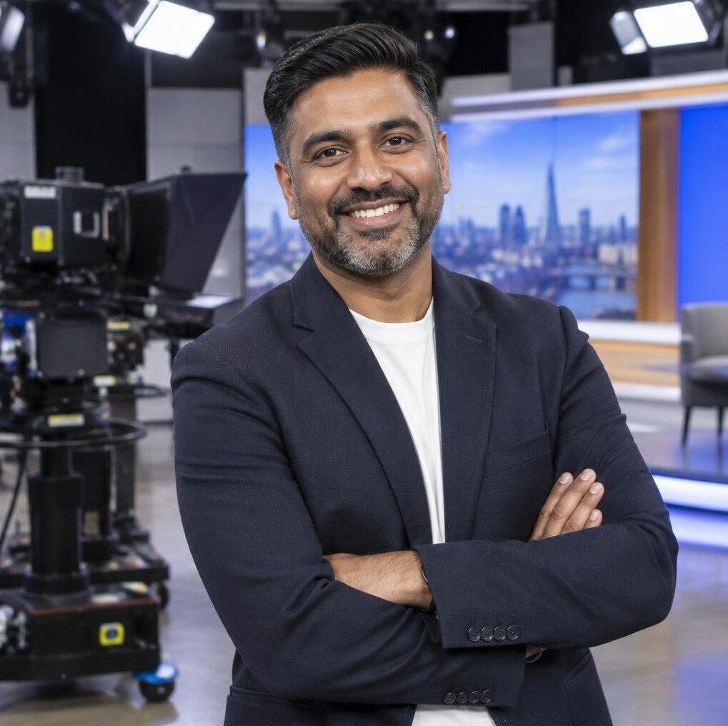 Senior production mentor smiling in a studio