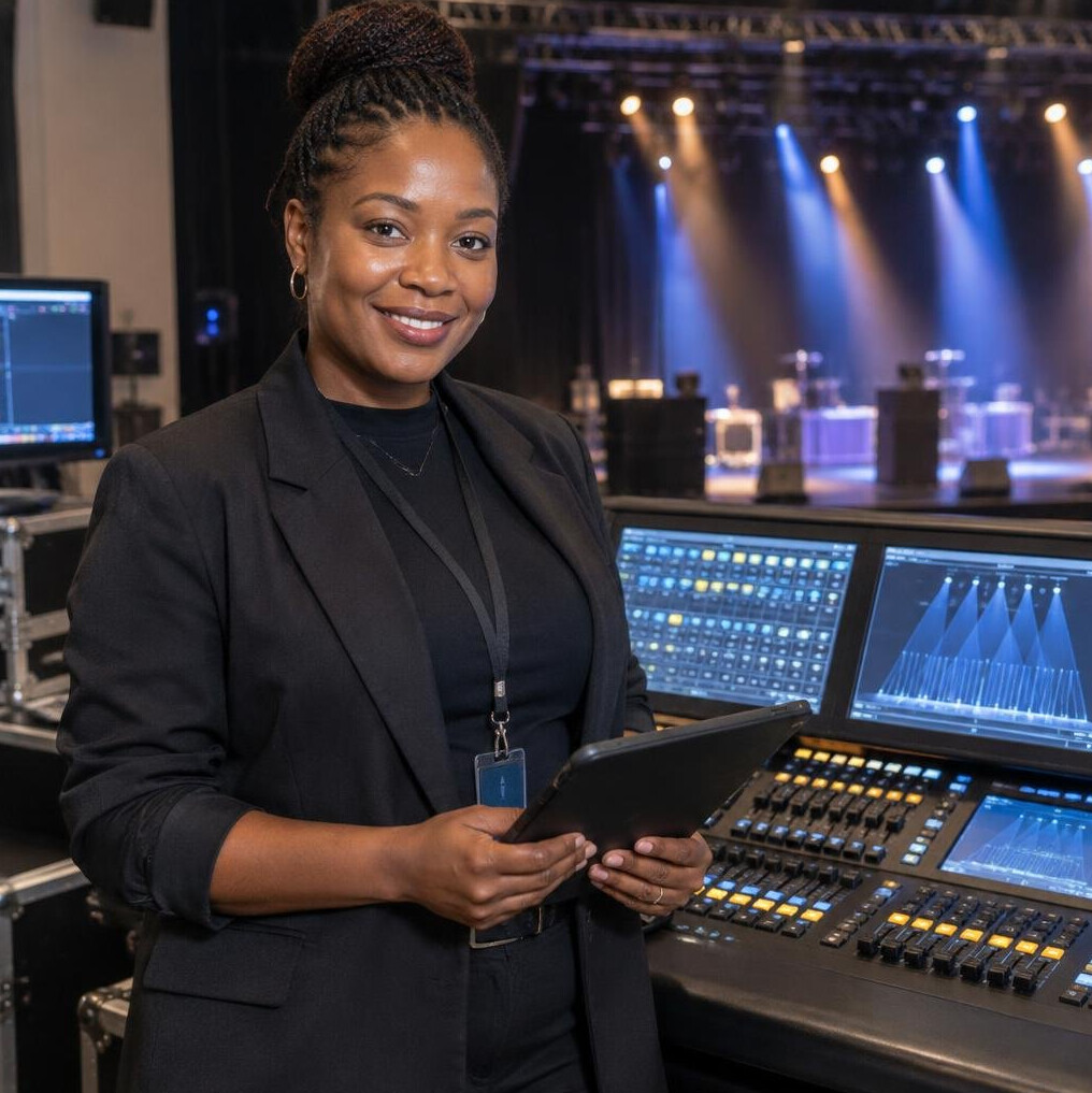 Lighting director at a control desk