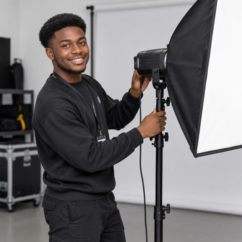 Graduate setting up a softbox light