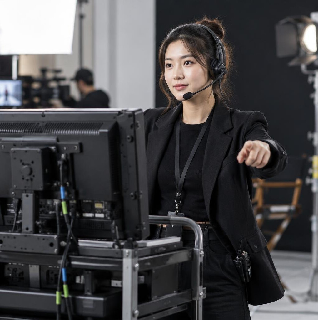 Graduate directing from a monitor cart