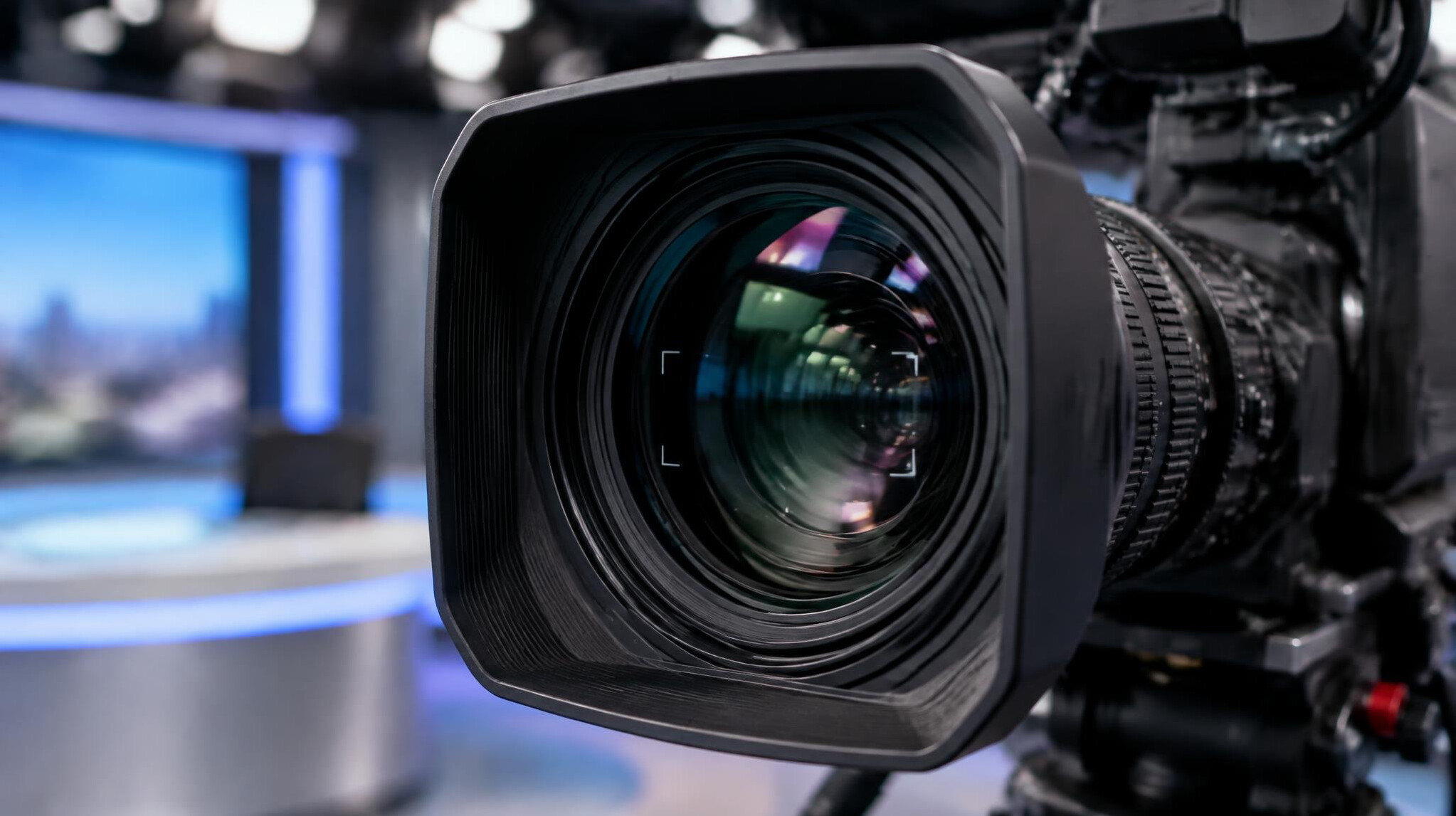 Close up of a broadcast camera lens